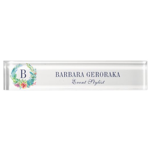 熱帯カラフルフローラリース デスクネームプレート (正面)