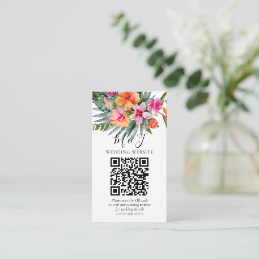 熱帯カラフルフローラ結婚のQRコード詳細 エンクロージャーカード (スタンド正面)