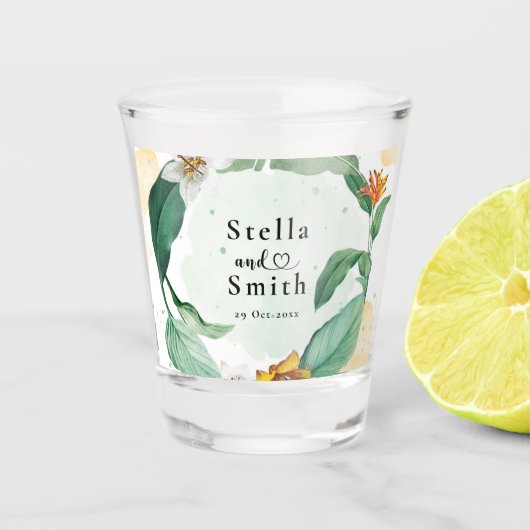 熱帯カラフルフローラ結婚ズ ショットグラス (正面)