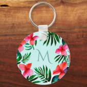 熱帯カラフルフローラ茎葉水彩カスタム キーホルダー (正面)
