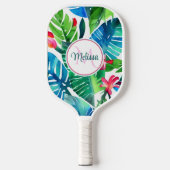 熱帯カラフルフローラ茎葉水彩カスタム ピックルボールラケット (正面)