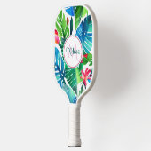 熱帯カラフルフローラ茎葉水彩カスタム ピックルボールラケット (左)