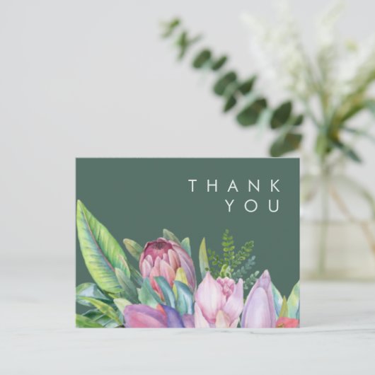 熱帯カラフルフローラ |グリーン結婚さんありがとう ポストカード (スタンド正面)