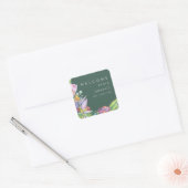 熱帯カラフルフローラ |グリーン結婚の歓迎 スクエアシール (封筒)