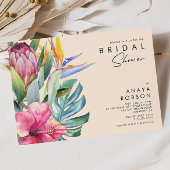 熱帯カラフルフローラ |ピーチブライダルシャワー 招待状