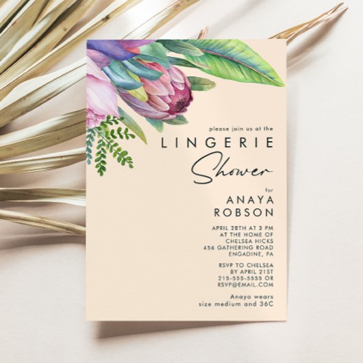 熱帯カラフルフローラ |ピーチランジェリーシャワー 招待状