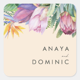 熱帯カラフルフローラ |ピーチ封筒用シール スクエアシール