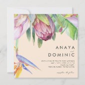 熱帯カラフルフローラ |ピーチ結婚スクエア 招待状 (正面)