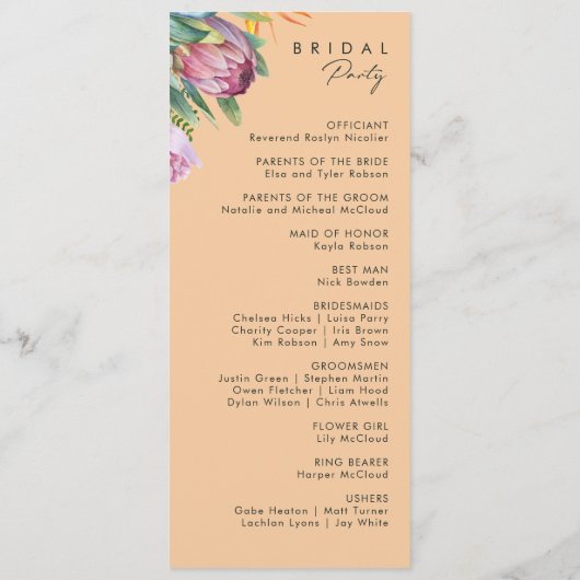 熱帯カラフルフローラ |ピーチ結婚式 プログラム (裏面)