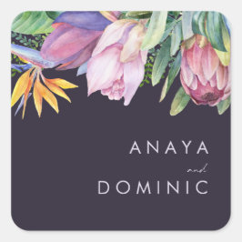 熱帯カラフルフローラ |紫の封筒用シール スクエアシール