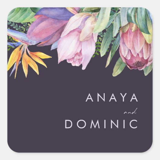 熱帯カラフルフローラ |紫の封筒用シール スクエアシール (正面)