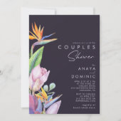 熱帯カラフルフローラ |紫色のカップルのシャワー 招待状 (正面)