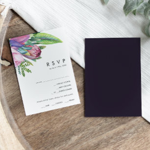 熱帯カラフルフローラ  紫色のメニュー選択RSVP 出欠カード