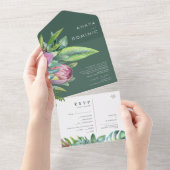 熱帯カラフルフローラ |緑のシールとすべての送信 オールインワン招待状 (貼ってはがせる)