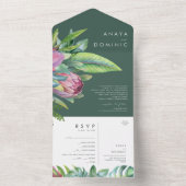 熱帯カラフルフローラ |緑のシールとすべての送信 オールインワン招待状 (内側)