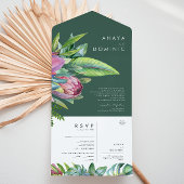 熱帯カラフルフローラ |緑のシールとすべての送信 オールインワン招待状