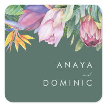 熱帯カラフルフローラ |緑の封筒用シール