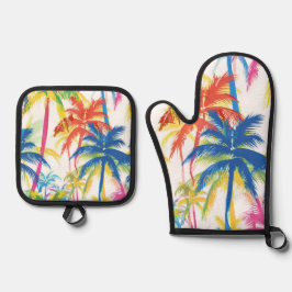 熱帯カラフルレトロヤシ 鍋つかみ&鍋敷きセット
