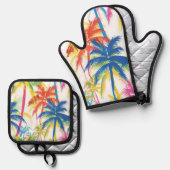 熱帯カラフルレトロヤシ 鍋つかみ&鍋敷きセット (正面/裏面)