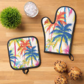 熱帯カラフルレトロヤシ 鍋つかみ&鍋敷きセット (トップダウン)