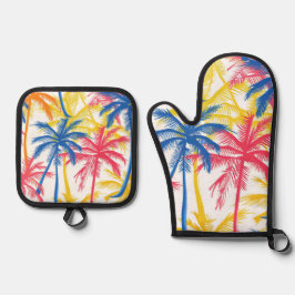 熱帯カラフルレトロヤシ 鍋つかみ&鍋敷きセット