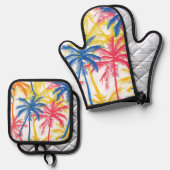 熱帯カラフルレトロヤシ 鍋つかみ&鍋敷きセット (正面/裏面)