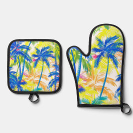 熱帯カラフルレトロヤシ 鍋つかみ&鍋敷きセット