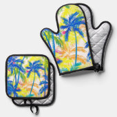 熱帯カラフルレトロヤシ 鍋つかみ&鍋敷きセット (正面/裏面)