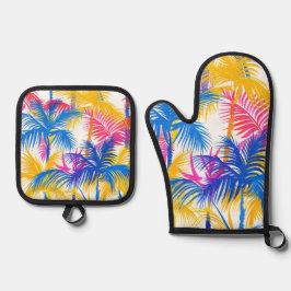 熱帯カラフルレトロヤシ 鍋つかみ&鍋敷きセット