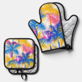 熱帯カラフルレトロヤシ 鍋つかみ&鍋敷きセット (正面/裏面)