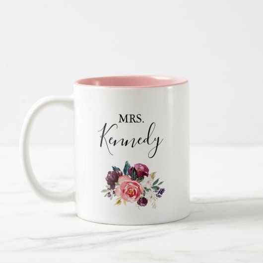 熱帯カラフル夏のフローラ新婚の花嫁 ツートーンマグカップ (左)