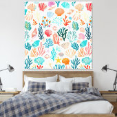 熱帯カラフル夏サンゴ貝殻 キャンバスプリント (インサイチュ (寝室))