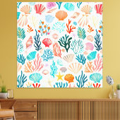 熱帯カラフル夏サンゴ貝殻 キャンバスプリント (インサイチュ (リビング))