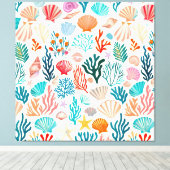 熱帯カラフル夏サンゴ貝殻 キャンバスプリント (インサイチュ (ウッドフロア))