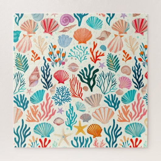熱帯カラフル夏サンゴ貝殻 ジグソーパズル (縦)