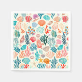 熱帯カラフル夏サンゴ貝殻 スタンダードカクテルナプキン (正面)