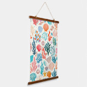 熱帯カラフル夏サンゴ貝殻 吊り下げ型タペストリー (傾斜あり)