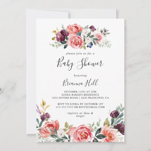 熱帯カラフル夏フローラ赤ちゃんシャワー 招待状 (正面)