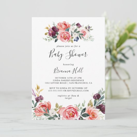 熱帯カラフル夏フローラ赤ちゃんシャワー 招待状 (スタンド正面)