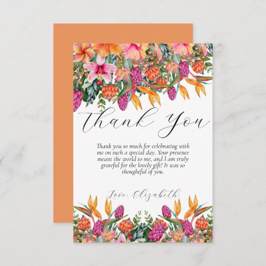 熱帯カラフル島の花オレンジとピンク サンキューカード (正面/裏面)