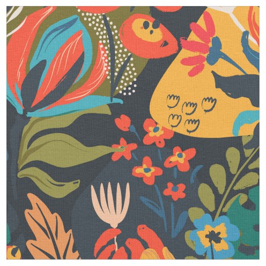 熱帯カラフル抽象芸術フローラ ファブリック (クローズアップ)