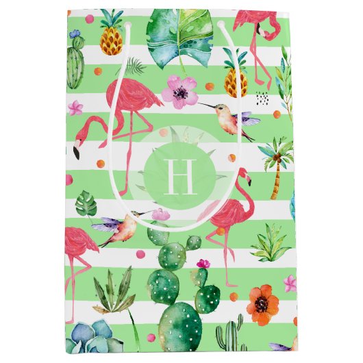 熱帯カラフル模様 ミディアムペーパーバッグ (正面)