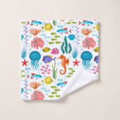 熱帯カラフル海洋生物と動物のパターン バスタオルセット (ウォッシュタオル)