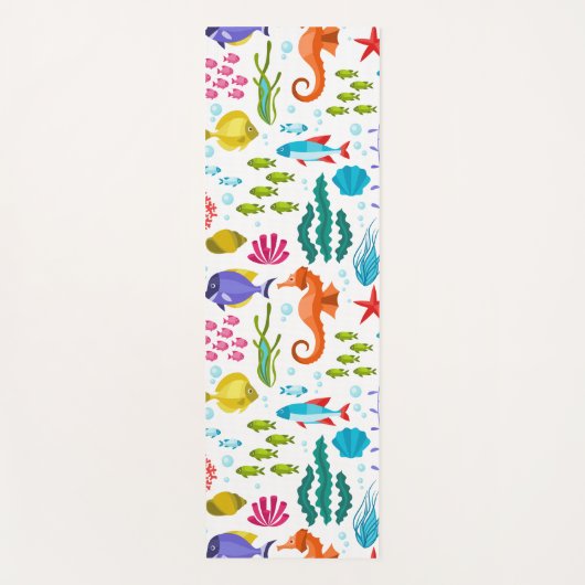 熱帯カラフル海洋生物と動物のパターン ヨガマット (正面)