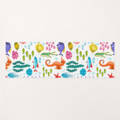熱帯カラフル海洋生物と動物のパターン ヨガマット (正面(横))