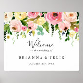 熱帯カラフル秋フローラ結婚の歓迎サイン ポスター (正面)