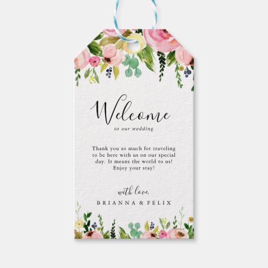 熱帯カラフル秋フローラ結婚の歓迎 ギフトタグ (正面)