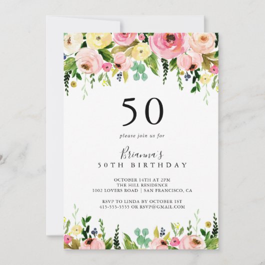 熱帯カラフル秋フローラ50th誕生日パーティー 招待状 (正面)