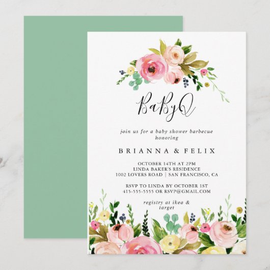 熱帯カラフル秋BabyQベビーシャワーバーベキュー 招待状 (正面/裏面)