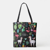 熱帯カラフル花の動物と葉の模様 トートバッグ (裏面)